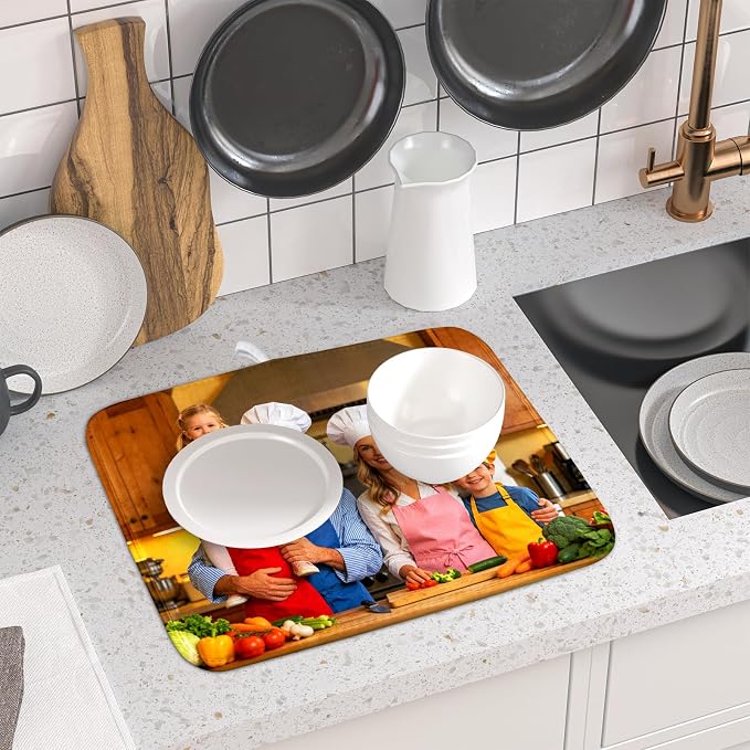 Custom Personalized Dish Drying Mat for Kitchen Counter Customized Dying Pad with Picture Text Home Decor
