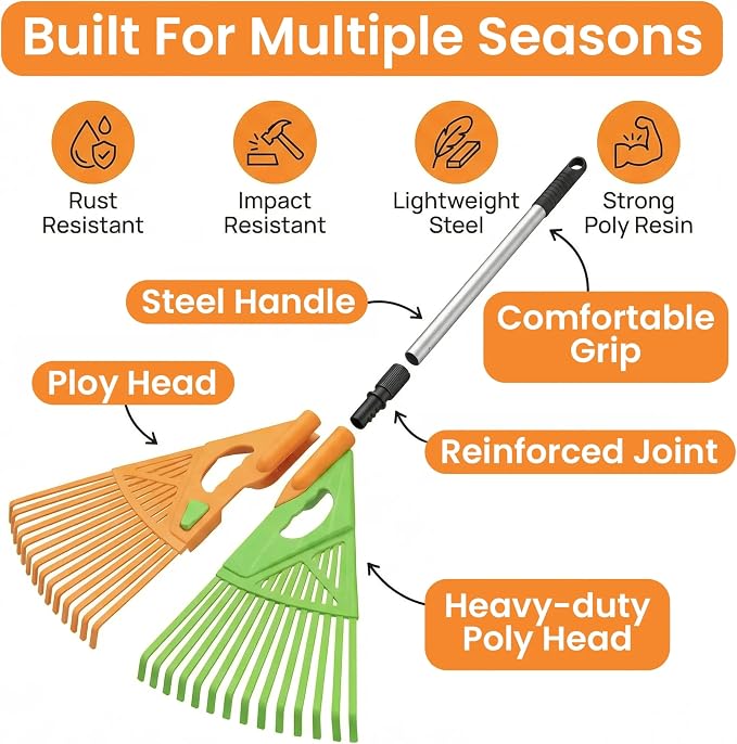 Extendable Long-Handle Leaf Grabber Rake Broom for Leaves Grass and Yard Debris Perfect for Garden Cleanup Outdoor Maintenance