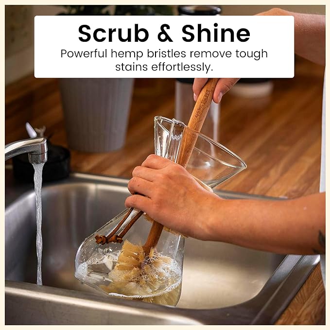 ELDR Supply Bottle Brush, 14in Extra Long German Beechwood Handle, Strong Hemp Bristles, Zero Waste, Cleans and Scrubs Hard to Reach Wide Mouth Jars, Glasses, and Tumblers