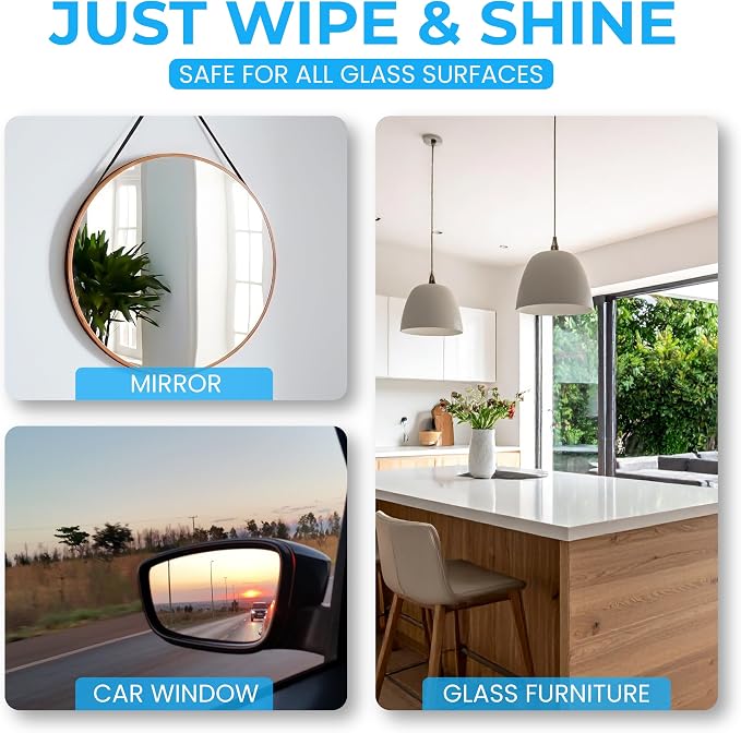 Air Jungles Glass & Window Cleaner Wipes 70 Count (Pack of 2), XL 8x10 Inch | Ammonia-Free, Streak-Free, Safe For Car Windshield, Headlight, Mirror, Tile & Home Glass, Removes Fingerprints, Dust, Dirt