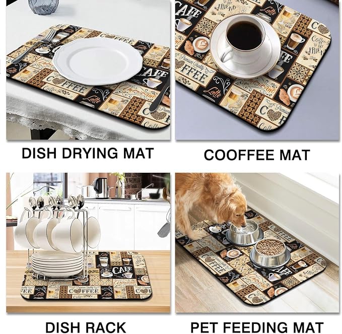 Fun Coffee Mat 23inx15in,Coffee Bar Mat for Countertops,Absorbent Hide Stain Anti-Slip Coffee Bar Accessories Fit Under Coffee Machine Mat,dish Drying Mats for Kitchen