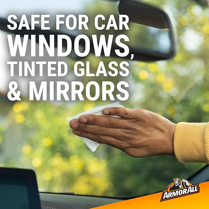 Armor All Car Glass Wipes, Auto Glass Cleaner, 90 Count | Ammonia-free window cleaner wipes safe on tinted glass; remove filmy residue, fingerprints, and bugs