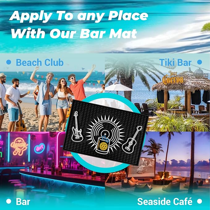 Neon Tiki Black Bar Mat 18 x 12 Inch - Thick Rubber Bar Mats for Countertop and Bartending - Professional Bar Spill Mat for Home Bar Accessories, Bar Cart Decor and Bartender Accessories （YLPD）