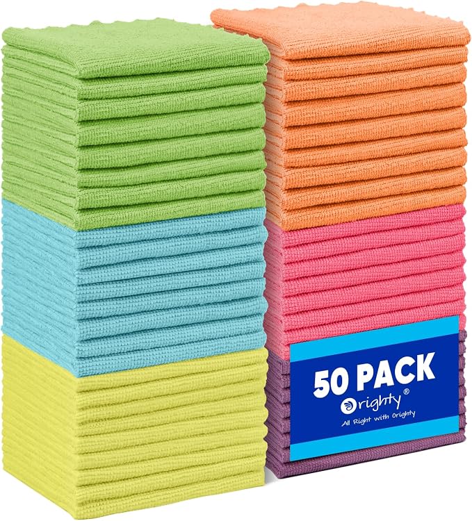 Orighty Microfiber Cleaning Cloths,50 Pack Microfiber Towels Bulk, Ultra-Soft & Absorbent Cleaning Rags, Reusable Lint Free Cloths for Car Care, House, Kitchen, 12x11 Inch