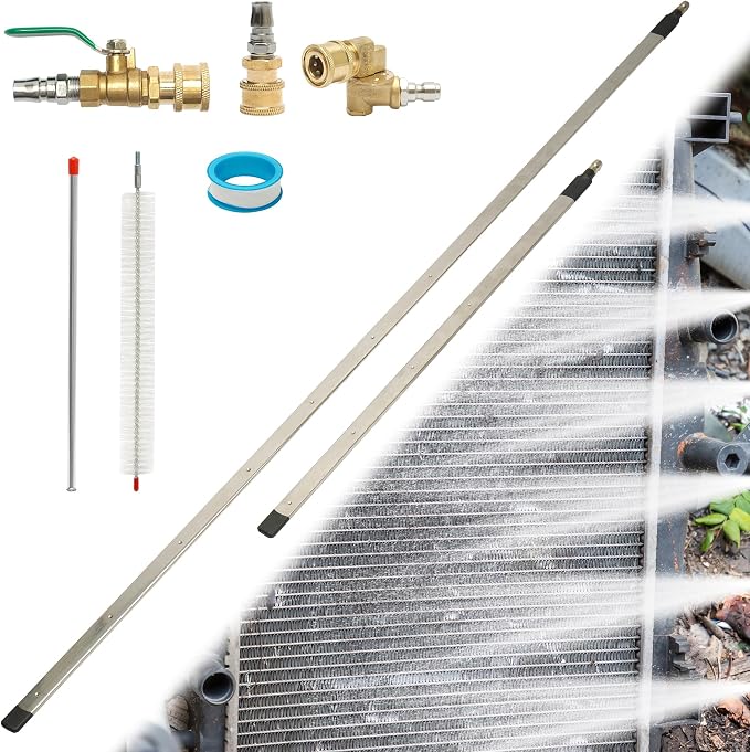 47'' 24'' Radiator Cleaning Wand Set Stainless Steel Radiator Washer | Ultra Slim Radiator Cleaning Tool Kit 4/1 Quick Connector 180° Swivel Head For Cars, Trucks, RVs, AC Condenser