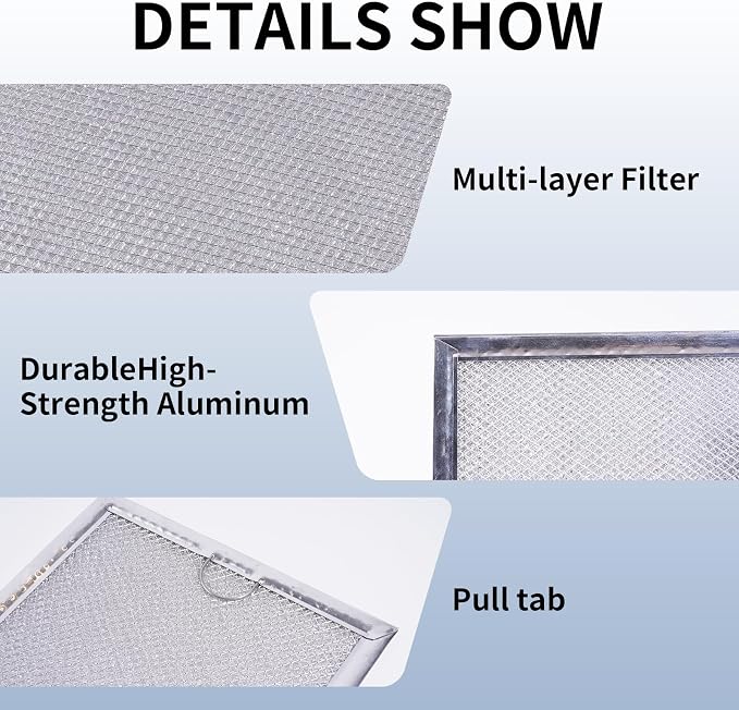 Microwave Filter Replacement 9" x 7.72" Microwave Grease Filter Replacement, Compatible with WB6X486 Frigidaire 5304408977, Aluminum Mesh Range Hood Vent Fan Filter, 2-Pack