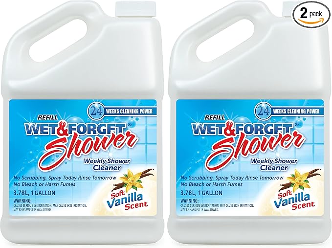 Wet & Forget Shower Cleaner Multi-Surface Weekly No Scrub,Bleach-Free Formula Vanilla Scent,128.00 Fl Oz,(Pack of 2)