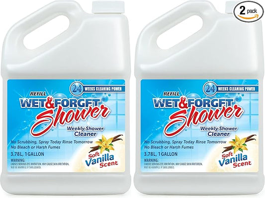 Wet & Forget Shower Cleaner Multi-Surface Weekly No Scrub,Bleach-Free Formula Vanilla Scent,128.00 Fl Oz,(Pack of 2)