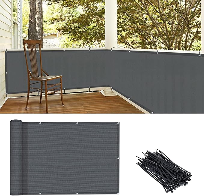 LOVE STORY 3.3' x 19.7' Balcony Privacy Screen Cover, Dark Grey | HDPE Fabric, 95% UV Block, Fence Cover for Patio Deck, Railing Screen for Porch, Privacy Protective, Custom Size Available