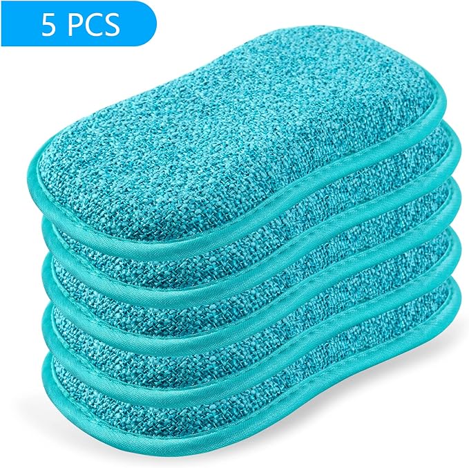 Kitchen Dish Sponge Scrubber Non Scratch, Dishcloth No Odor Reusable Washable Multipurpose Scrub Pads Sponges Heavy Duty for Dawn Dish Soap Cleaning of Sink Pans
