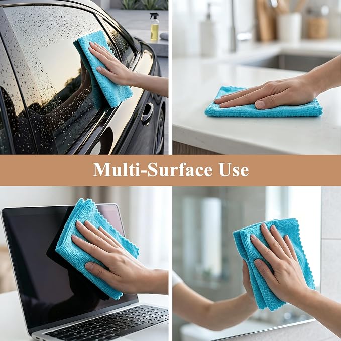 30 Pack Microfiber Cleaning Cloths, Dish Towels for Kitchen, Cleaning Rags for Car, Window, Bathroom, Household, Ultra Absorbent Cleaning Supplies Lint Free Streak Free, Reusable & Washable (Blue)