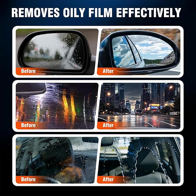 Car Windshield Cleaner & Glass Oil Film Remover, 100ml x 2PCS Car Glass Cleaner with Brush, Removes Oil, Grease & Fog, wiper residue, Anti-Fog Glass Emulsion Cleaner for Clear Driving Visibility