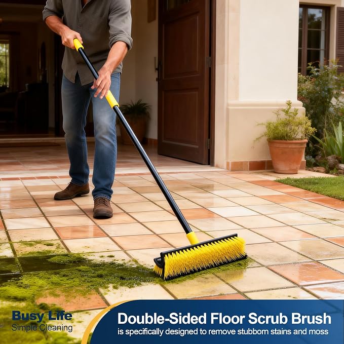 Yocada Double-Sided Floor Scrub Brush Triangle Brush Heavy Duty 65.5" | Corner Crevice Cleaning Stiff Bristle for Cleaning Patio Bathroom Garage Kitchen Wall Deck Tub Tile