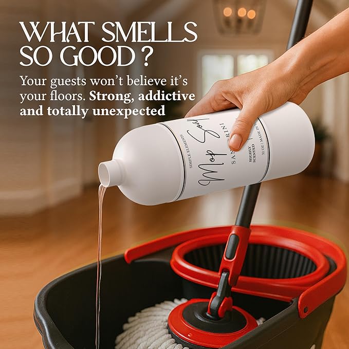 Mop Soap Highly Scented Fragrance, Long Lasting Luxury Floor Cleaner for Hardwood, Tile, Laminate & Stone, Low Suds No Residue Formula, All Mop Types, Made in USA, 32oz Santorini Silk Fragrance