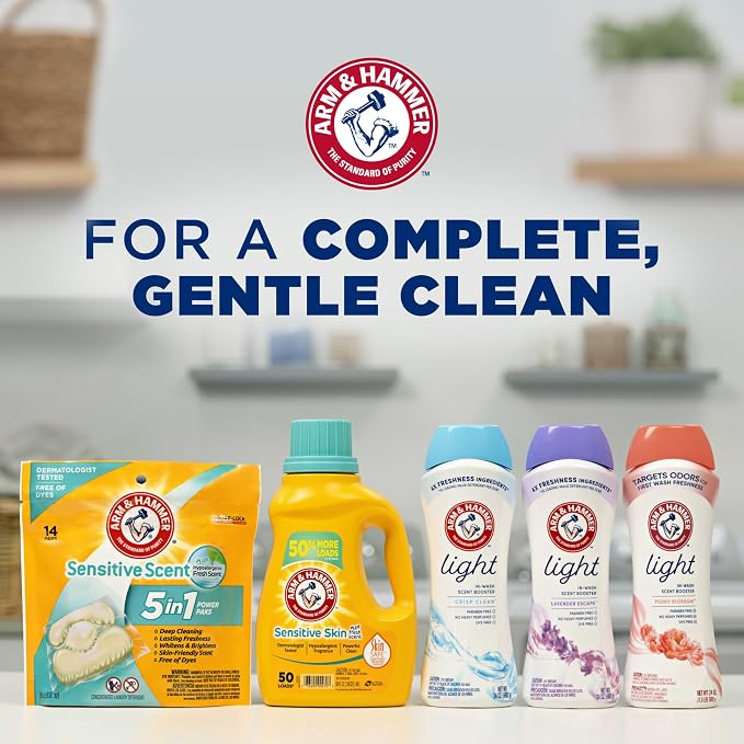 ARM & HAMMER Light Laundry Scent Booster, Peony Blossom Scent, 24 Oz | In-Wash Laundry Fragrance, No Heavy Perfumes, No Dyes, No Parabens, Laundry Additive