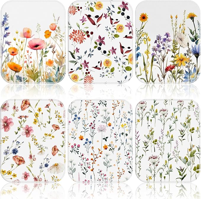 6 Pack Reusable Cleaning Cloths Washable Cotton Kitchen Dish Towels for Home Party Supplies Bulk, 9.84x11.81in (Wildflowers)