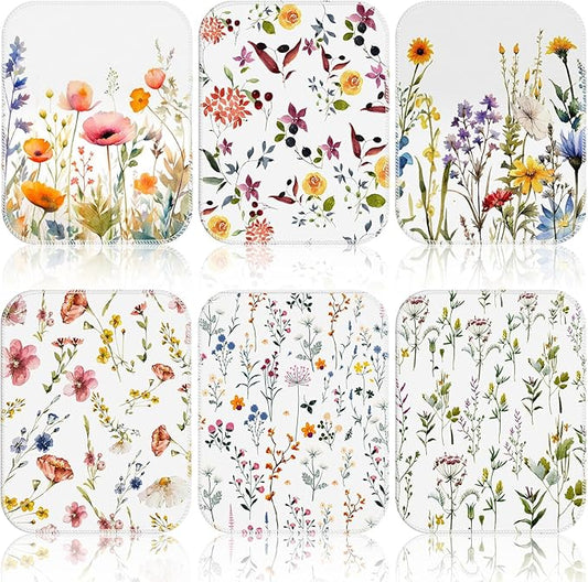 6 Pack Reusable Cleaning Cloths Washable Cotton Kitchen Dish Towels for Home Party Supplies Bulk, 9.84x11.81in (Wildflowers)