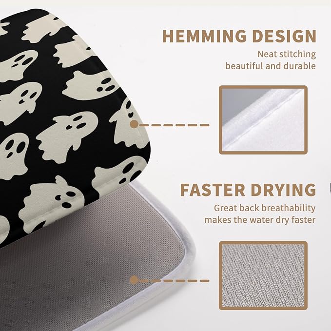 Halloween Ghosts Dish Drying Mat Black and White Large Kitchen Mats Dish Drying Pad Absorbent Dish Dryer Mat for Kitchen Countertops Microfiber Drainer Pad Dish Drying Mats (18x24 in)