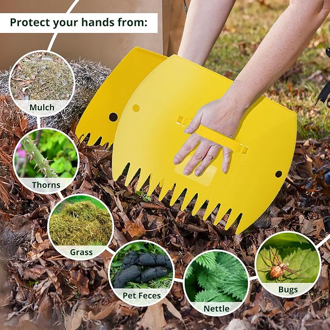 GardenHOME Leaf Scoops Hand Rakes, Large Leaf Grabbers for Yard Work and Garden Use, Clear and Collect Garden Rake, Leaf Scooper and Claws for Leaves, Lawn Debris, and Trash Cleanup, Yellow