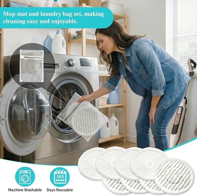 8 Pack Replacement Pads for Shark Steam Mop with Laundry Bag | for Shark S8201 S8001 S7001 S7201 S7000AMZ S7000 S7005 S7020 S7001C, Washable Steam and Scrub Mop Pads for Various Floors