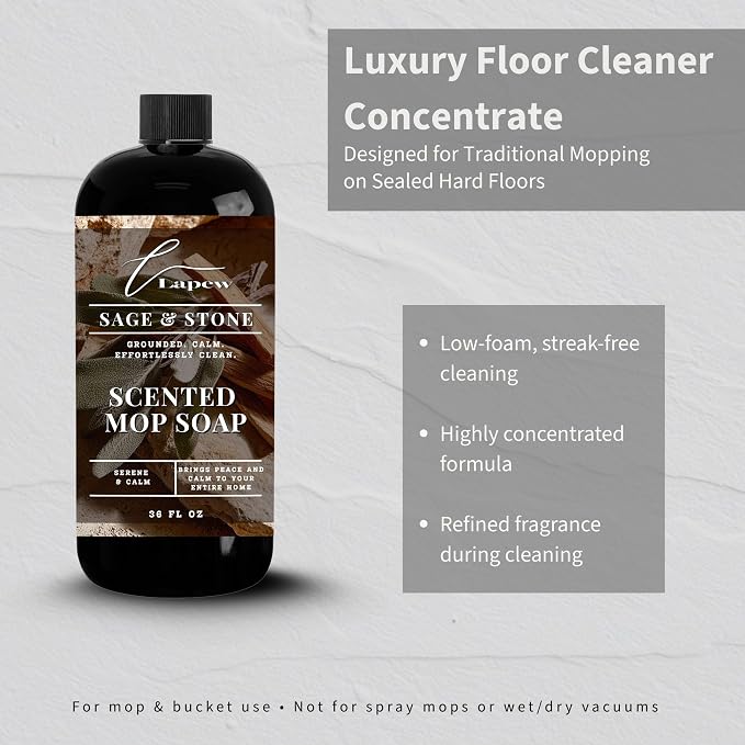 Lapew Sage & Stone Scented Mop Soap - Luxury Floor Cleaner Concentrate for Mopping Tile, Laminate, Vinyl & Hardwood | Streak-Free, Low-Foam | 36 oz