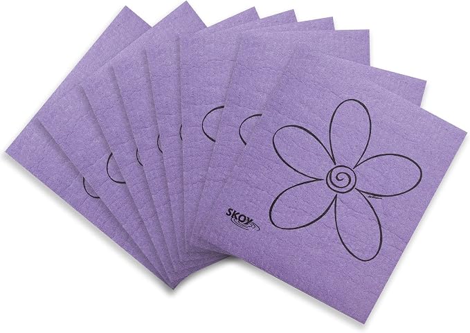 Skoy Cloth, 8-Pack Versatile Swedish Dishcloths for Kitchen and Household Use, Reusable Cleaning Cloths, Planet-Friendly, Dishwasher and Dryer-Safe, Purple