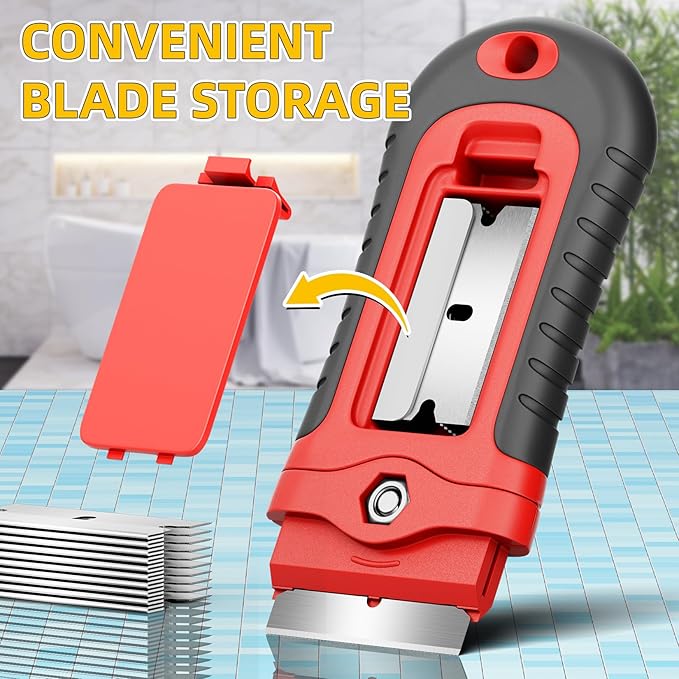 DIYSELF 1 Pack Razor Blade Scraper with 15 Extra Blades, Scraper Tool for Cleaning Window, Paint, Cooktop, Oven, Glass Stove Top Scraper, Razor Scraper with Buit-In Blade Storage | Razor Scraper for Cleaning Window, Paint, Cooktop, Oven, Glass Stove To...