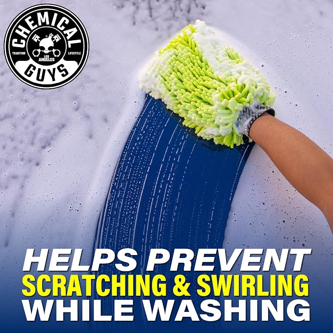 Chemical Guys Chenille Premium Scratch-Free Microfiber Wash Mitt for Car Washing - Lime Green,Ultra-Soft Car Wash Glove,Swirl-Free Finish,Safe for Trucks,SUVs,Motorcycles,and More,(Pack of 12)