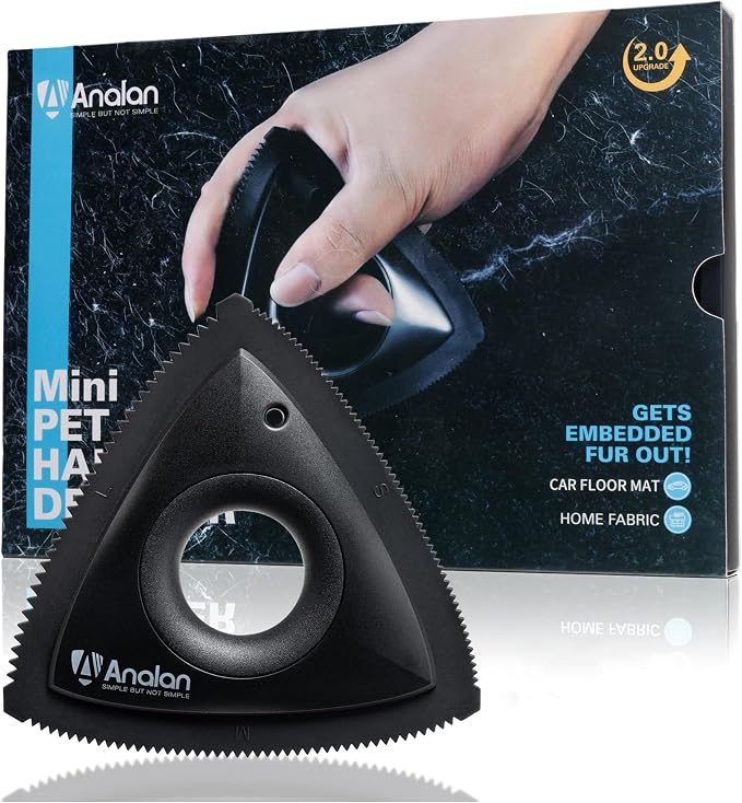 Analan Mini Pet Hair Remover for Car Detailing Dog Hair Tool Brush(Black) | Deep Cleaning, Reusable Rubber, Gentle on Fabrics, Triangle Design For Car Interiors, Couch, Rugs, Carpet, Mats & Furniture