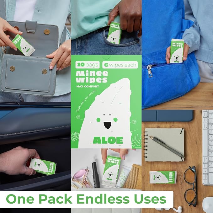Impossibly Compact Travel Wipes - 99.5% Water - Safe for Sensitive Skin, Resealable, Thick & Durable - For Adults & Kids - Aloe, 10 Pack Total 60 Wipes
