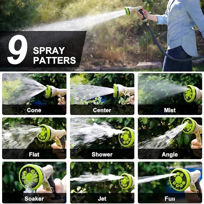 Garden Hose Nozzles,9 Spray Patterns Heavy Duty Metal Hose Sprayer Nozzle | Hose Nozzle Spray High Pressure Slip Resistant Water Sprayer for Plants & Lawns Watering,Car Washing and Pet Showering Green