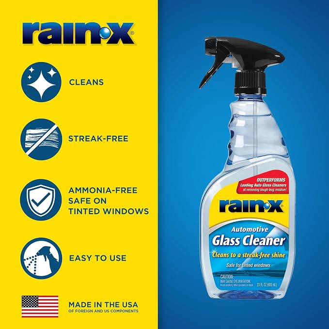 Rain-X RainX 630018 Glass Cleaner, Concentrated Streak-Free Formula for Car Windows, Windshield & Mirrors, Removes Bug Residue, Road Grime & Smoke Film - 23 Fl Oz