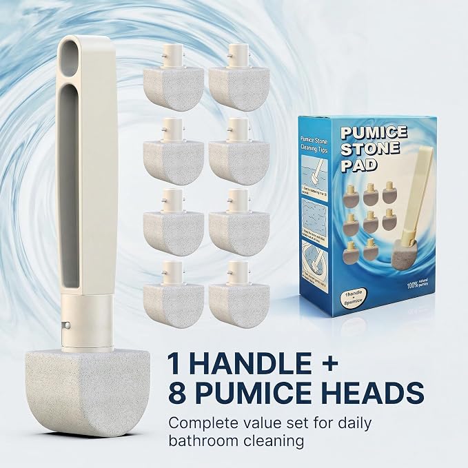 Pumice Stone Toilet Bowl Cleaner 8-Pack – Hard Water & Limescale Remover, Non-Scratch Multi-Surface Scrubber for Toilet, Bathroom Tile, Sink – Natural Cleaning Tool with Disposable Refill Heads