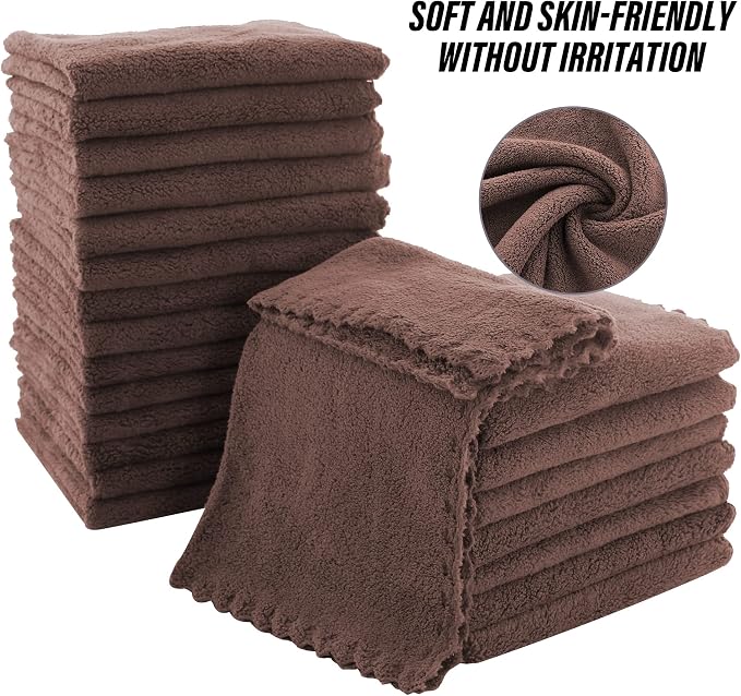 MOONQUEEN Ultra Soft Premium Washcloths Set - 12 x 12 inches - 72 Pack - Quick Drying - Highly Absorbent Coral Velvet Bathroom Wash Clothes (Wood Brown)