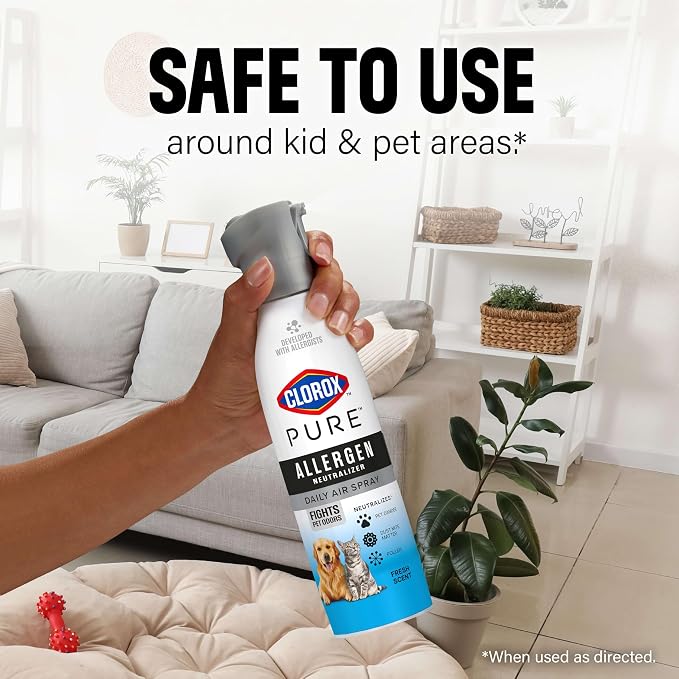 Clorox PURE Allergen Neutralizer Daily Air Spray, Fights Pet Odors, Fresh Scent, 8 Ounces