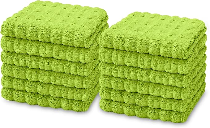 kimteny Microfiber Dish Cloths for Kitchen, 12 Pack 12 x 12 Inch Coral Velvet Kitchen Cleaning Cloths, Absorbent Reusable Non-Scratch Dish Rags for Dishes, Countertops & Sink