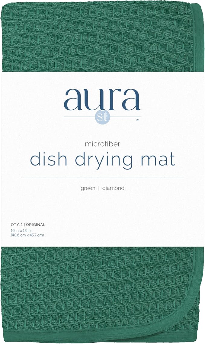 S&T INC. Dish Drying Mat, 16" x 18", Large, Diamond Texture, Green | Absorbent Microfiber, Kitchen Counter Mat for Dishes, Utensils, Pots and Pans, Machine Washable