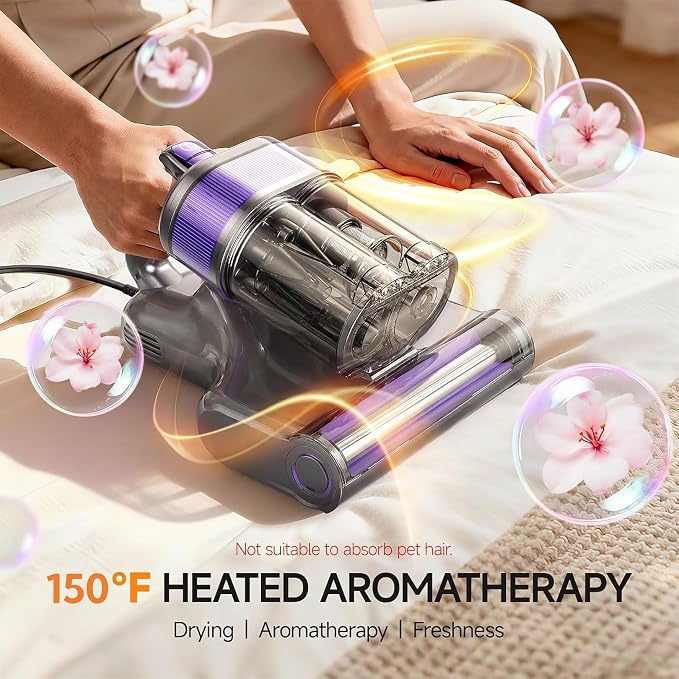 Maircle Mattress Vacuum Cleaner with UV Light, Bed Vacuum with Dust Detection, 16KPa Handheld Vacuum with LED Display, 40,000 Beats/Min Tapping, 150°F Heat, HEPA Filter for Bed, Couch