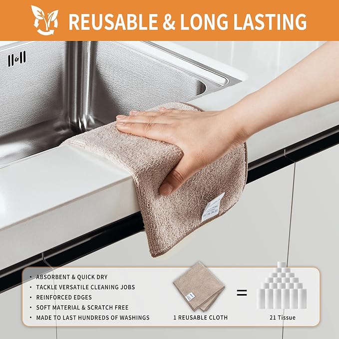 MR.SIGA Microfiber Cleaning Cloths, Streak Free Microfiber Towels, 12 Pack | All-purpose microfiber cloths, ultra absorbent, reusable household cleaning towels, Wheat, 32 x 32 cm(12.6 x 12.6 inch)
