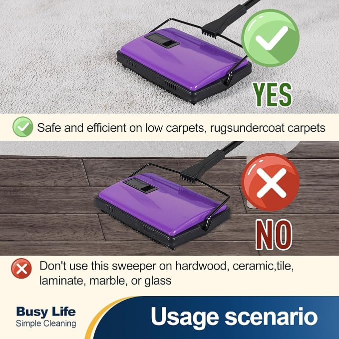 Yocada Carpet Sweeper Cleaner Manual Household Sweeper 1*Extra Brush | for Home Office Low&Undercoat Carpets Rugs Pet Hair Dust Scraps Paper Small Rubbish Cleaning 48.03"