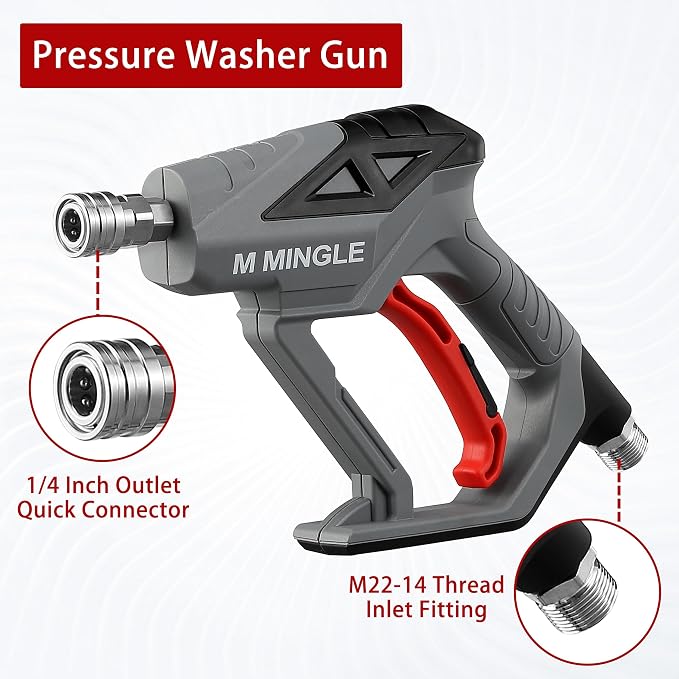 M MINGLE High Pressure Washer Gun Snow Foam Lance, 4000 PSI, 1 Liter | Foam Blaster with 1/4" Quick Connector, Car Wash Foam Cannon Kit with 5 Nozzle Tips & M22 Adapter, Generates Thick Foam