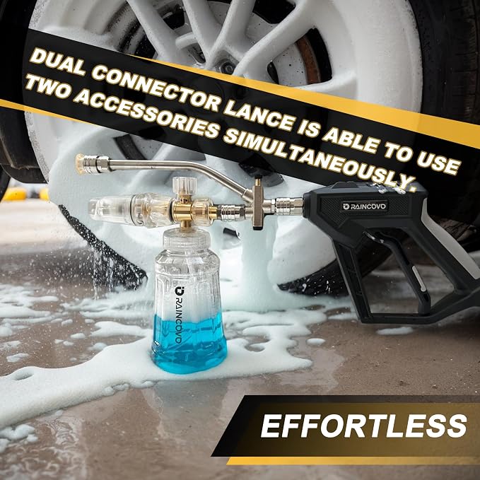 Foam Cannon with Pressure Washer Gun, Dual Connector Accessories | Snow Soap Attachment for Car Wash, 5 Nozzles Tips with Holder, 1/4” Quick Connect, Additional 1.1 mm Orifice Nozzle