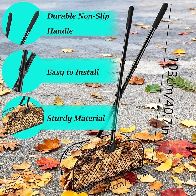 Long Handle Metal Leaf Grabber Rake, Lightweight Leaf Collector for Yard Work, No Bending, Easy Assembly, Labor-Saving Leaf Grabber for Lawn Shrub Debris, Grass & Yard Garbage Cleaning