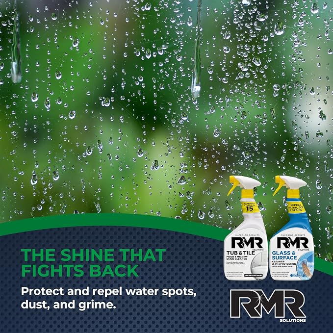 RMR Flawless Finish Bathroom Bundle – Tub & Tile Cleaner + Glass & Surface Cleaner Plus Repellent, 2-Step System for Shower, Tub, Tile, Grout, Glass Doors, & Mirrors, 2–32 Oz Bottles