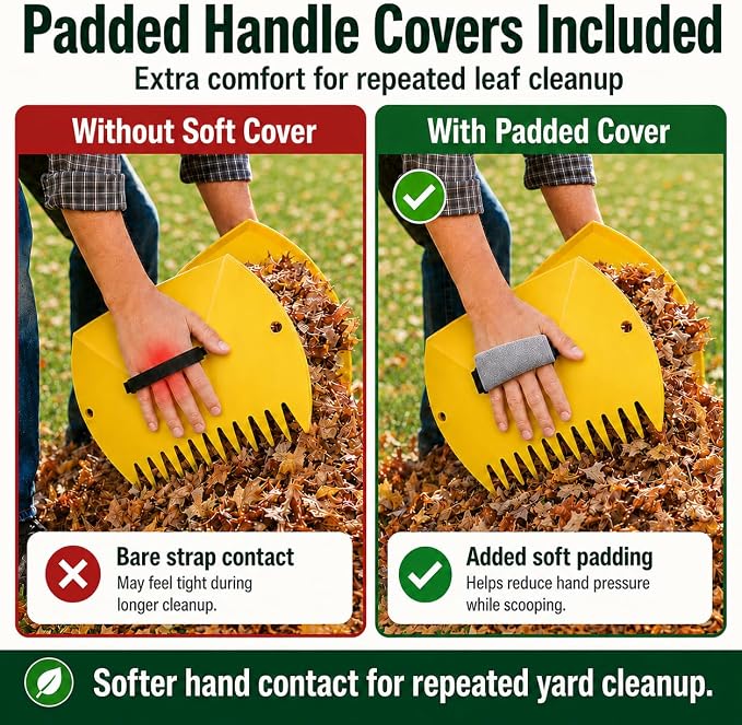 Leaf Scoops Hand Rakes, Leaf Claws & Leaf Grabbers for Yard Work with Adult & Kids Garden Gloves, Soft Handle Covers, Family Yard Cleanup Kit for Leaves and Grass Clippings
