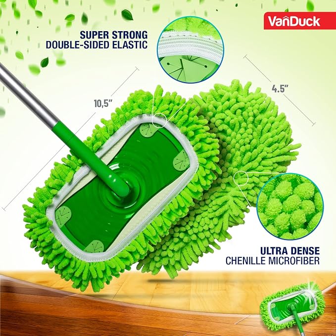 VanDuck Reusable Microfiber Dust Mop Refill for Swiffer Sweeper (2-Pack) | Mop not included, reusable microfiber floor duster, pet hair & dust replacement pads