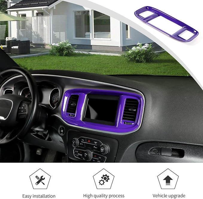 JWWY Charger Center Consoles Dash Board Trim Dashboard DVD Navigation Screen Frame Instrument Cover Trim for 2015-2024+Dodge Charger Interior Accessories Purple