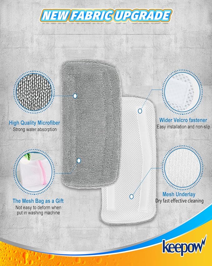 KEEPOW 5 Pack Steam Mop Replacement Pads Compatible with GorFanty Steam Mop Model GF-6610B/GF-6610, Washable and Reusable Microfiber Mop Replacement Pads Highly Absorbent for Multi-Surface