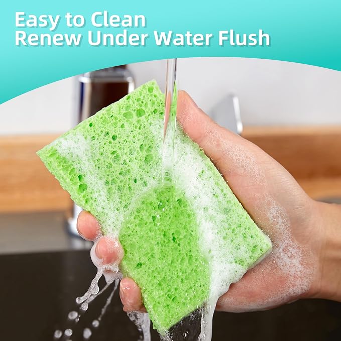 JOYMOOP Dish Sponge Scrubber, Cellulose Sponges Kitchen for Non-Scratch Washing Dishes, Household Cleaning Scrub Natural Sponge, Pack of 24 Colorful Sponges