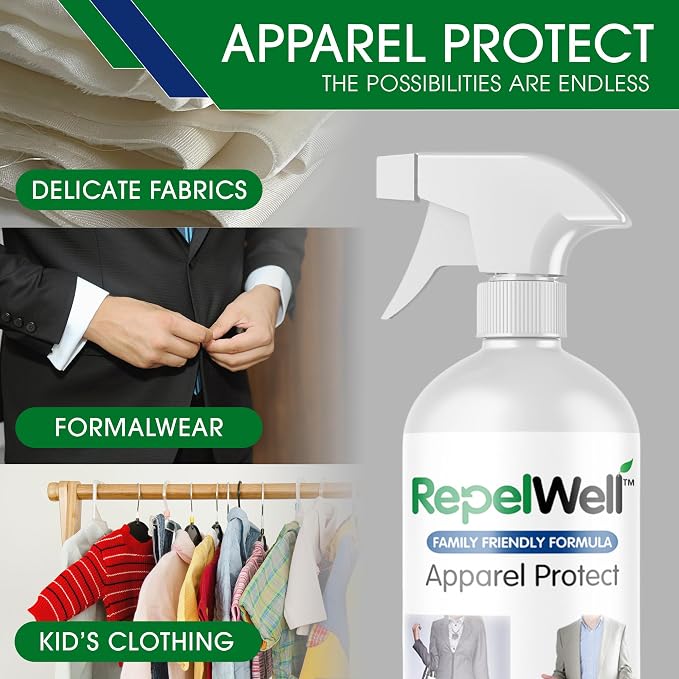 RepelWell Non Toxic Fabric Protector Spray for Clothing & Apparel, 24 oz | Repels water, spills, dirt and everyday stains from clothing and apparel.